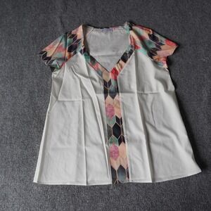 Misslook‎ Womens Geometric Print White V Neck Top Medium